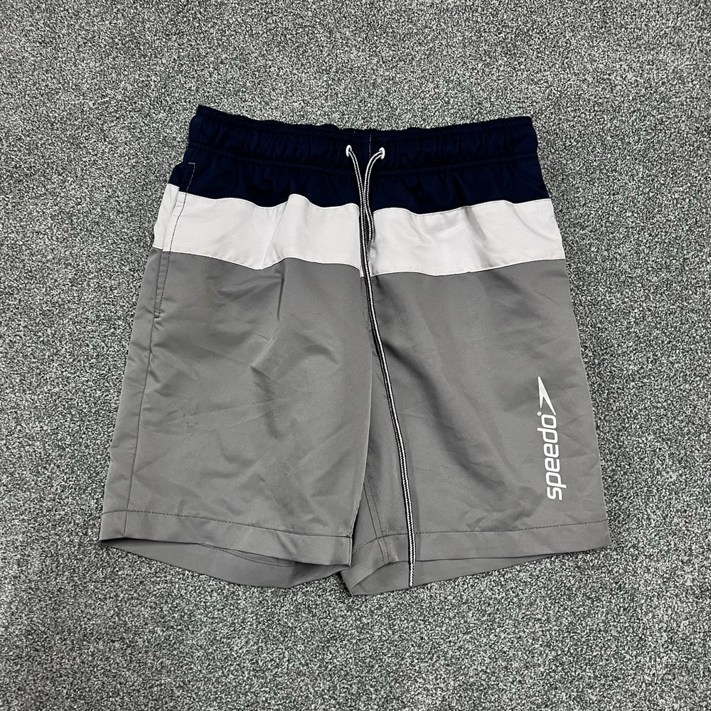 Speedo Swim Trunks Mens Small Gray Blue Colorblock Lined Board Shorts
